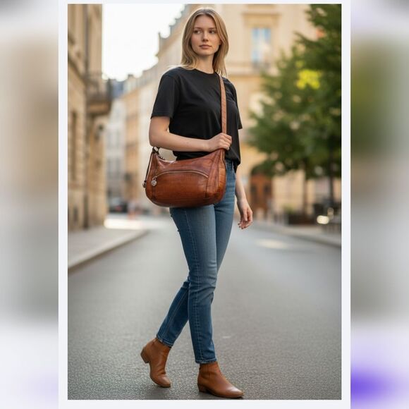 Brighton Cross Body Croco Tan leather Women Brown handbag Purse - Picture 2 of 4